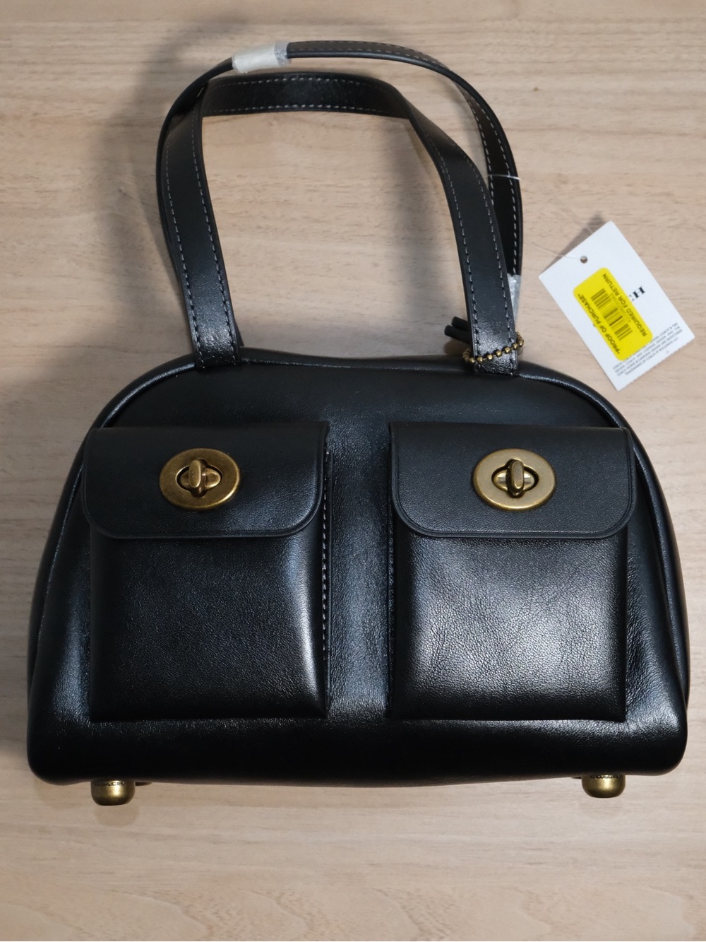 Coach Twin Turnlock 20 Satchel black leather with Gold-Tone Hardware